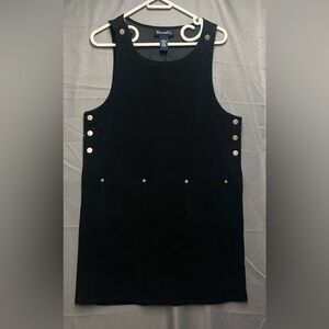 Denim & Co. Black Velvet Bib Overall Dress Women's Vintage Pockets Short Small